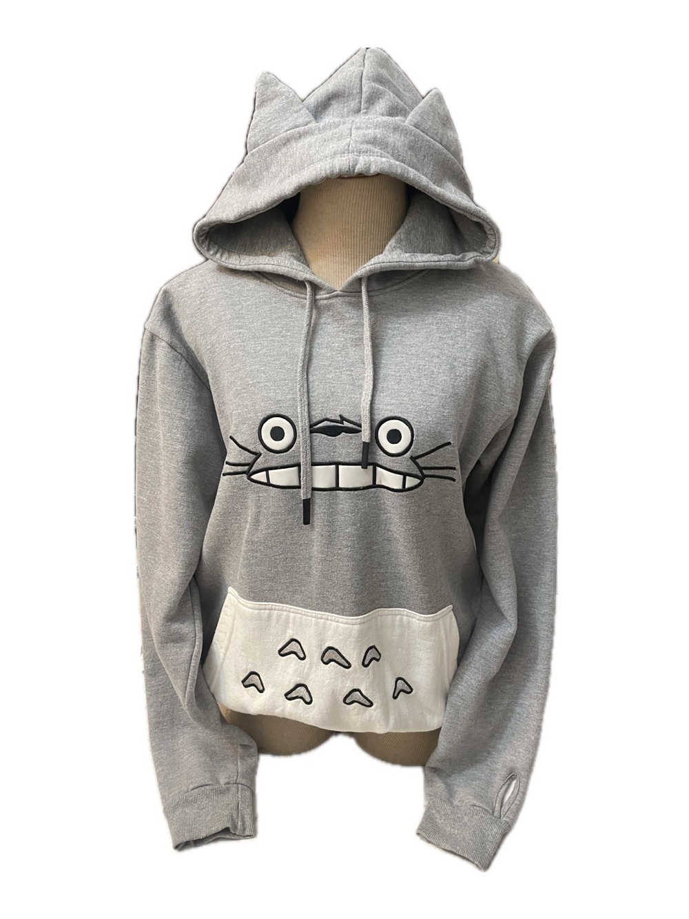 My Neighbor Totoro - Gray Cartoon Character Hoodie with Ear embroidered Hood